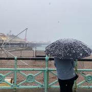 Brighton seafront was blanketed in snow yesterday afternoon