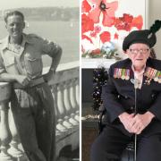 Charles Ward celebrated his 104th birthday last week. Left, Charles aged 27 in 1945. Right, at his care home for his birthday