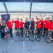 Daley Thompson, left, with cyclists launching the Bristol to Brighton bike ride