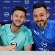 Adam Lallana with head coach Roberto De Zerbi after signing a new deal last year