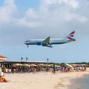 A British Airways flight landing in Aruba