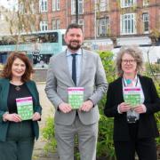 Green councillors Hannah Allbrooke, left, Phelim Mac Cafferty and Siriol Hugh-Jones