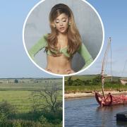 Filming for Universal Pictures’ upcoming film Wicked was seen at Cuckmere Haven last week. Inset, Ariana Grande who stars in the film