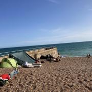 Tents set up on Brighton Beach