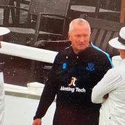 Paul Farbrace in discussion with the umpires after the Leicestershire game