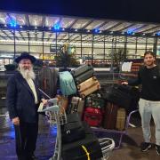 Rabbi Efune and footballer Tomer Hemed at Heathrow Terminal 4