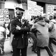 An anti-apartheid demonstration in the Eighties