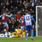 Josh Brownhill scores for Burnley after charging down Bart Verbruggen's clearance