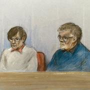 Court artist sketch by Elizabeth Cook of Margaret Morgan, 74 and Allen Morgan, 73 appearing at Luton Crown Court, where they are charged with conspiracy to murder in connection with the death of Carol Morgan in 1981
