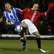 Adam El-Abd in action during the FA Cup replay at FC United of Manchester