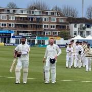 Sussex duo Cheteshwar Pujara and Danny Lamb after the win over Gloucestershire
