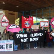 Extinction Rebellion protesters demonstrating against Gatwick Airport's expansion plans.