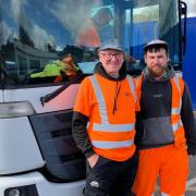Billy Lee, left, and Ryan Bones with a bin lorry at Hollingdean Depot