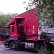 A Royal Mail lorry crashed on the A23 yesterday evening