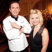 Head chef Colin Gilbert with general manager Samantha Holland and Stanmer at night