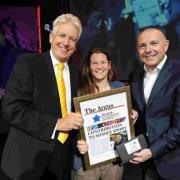 Wendy Russell receives her Contribution to Sussex Sport, sponsored by Brighton and Hove Albion, at The Argus Achievement Awards last year at Theatre Royal Brighton. With her are presenter Nick Owen and Paul Barber, Albion’s chief executive