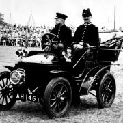 An old police car on display at the South of England Show in 1990