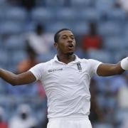 England's bowler Chris Jordan appeals successfully for the LBW of West Indies' Jermaine Blackwood during day one of their second Test match at the National Stadium in St. George's, Grenada, Tuesday, April 21, 2015. (AP Photo/Ricardo Mazalan).