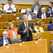 Nigel Farage speaking at the European Parliament in Brussels