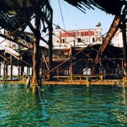 The derelict West Pier in Brighton. July 1996.Photograph taken by Simon Dack..