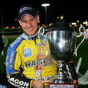 The late Lee Richardson after captaining Eastbourne to Knockout Cup glory in 2008. Picture by Mike Hinves