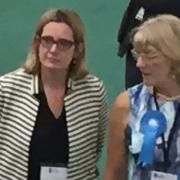 Amber Rudd, pictured left, at the election count