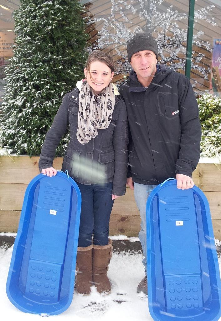 Newhaven residents with sledges bought from Paradise Park garden centre