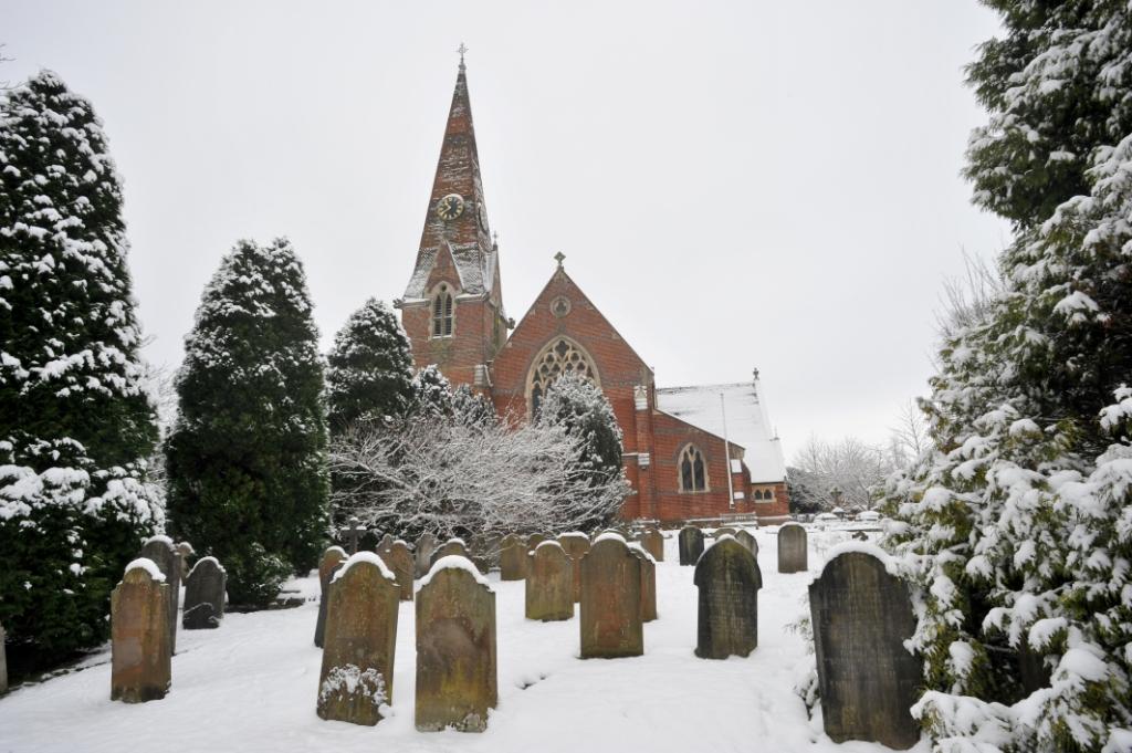 St Johns Church, Burgess Hill in the snow.

