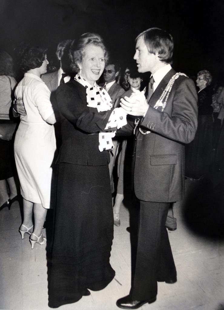 Prime minister Margaret Thatcher dancing with the mayor of Brighton Cllr Geoffrey Theobald in 1982 during the Conservative Party Conference