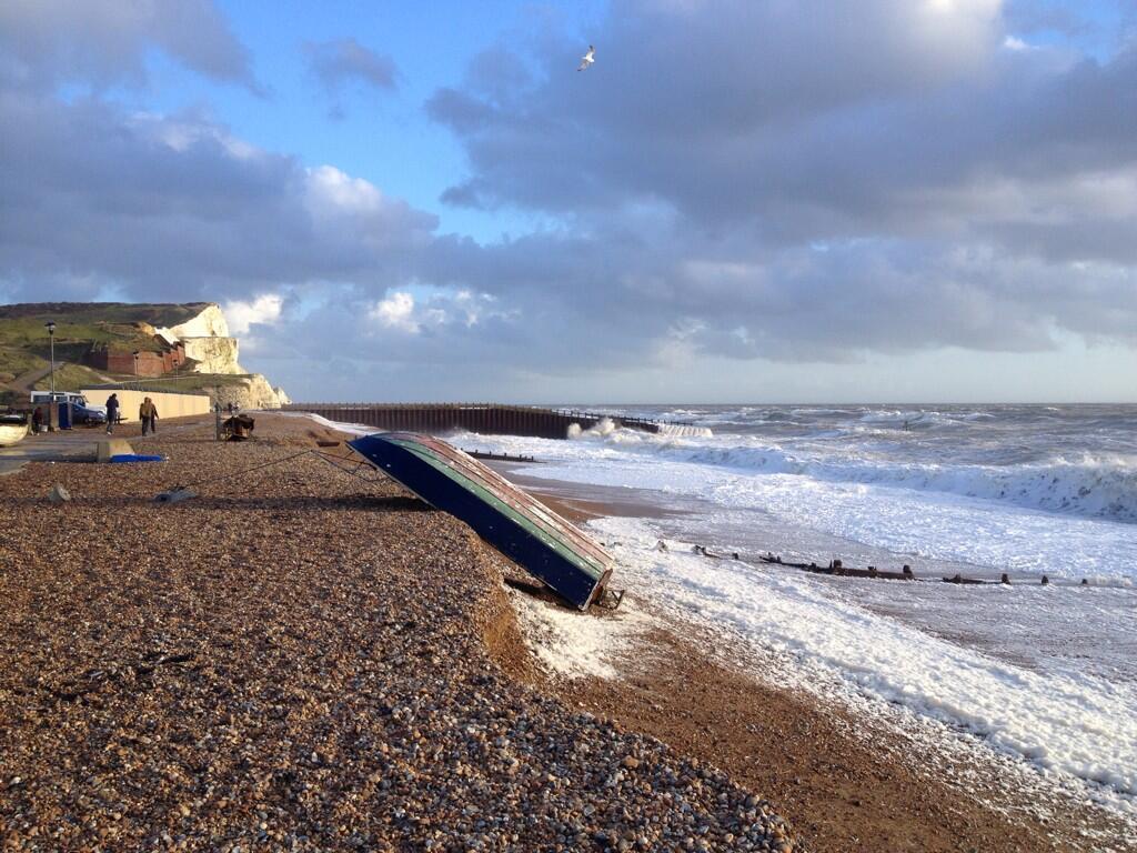 Picture by Newhaven RNLI:

On the edge...clear evidence of heavy seas and huge erosion of Seaford Beach
