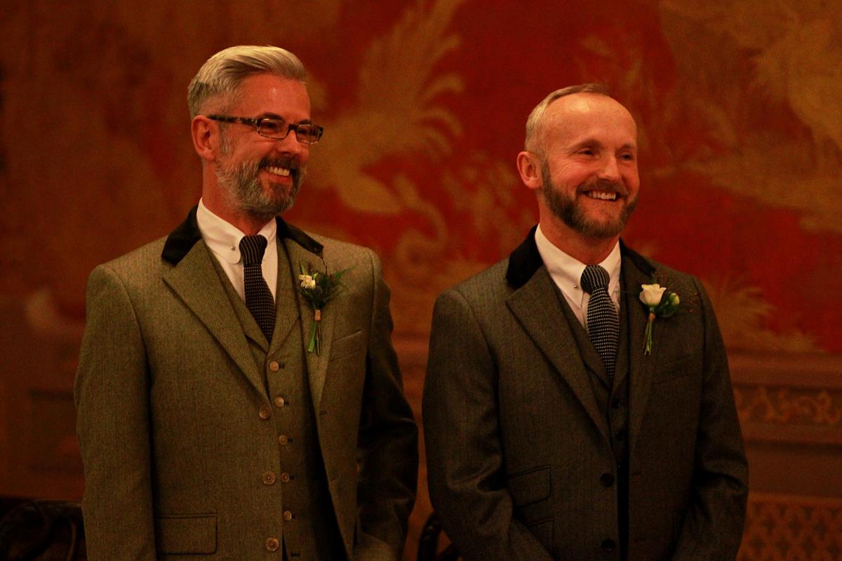 Guest house owner Neil Allard and dramatist Andrew Wale were the first same sex couple to be married in Brighton, in a special midnight ceremony in the Royal Pavilion’s grand Music Room.
With the General Register Office declining to make any official a