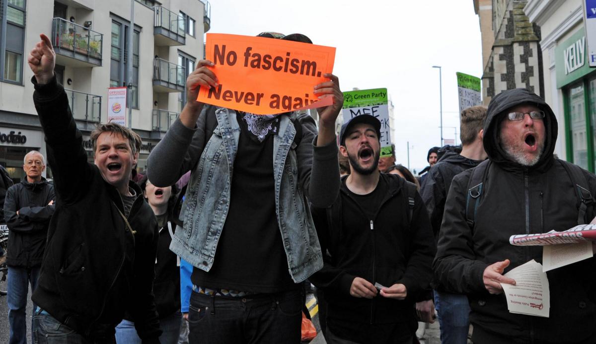 The March for England and counter protest through Brighton on April 27, 2014. 