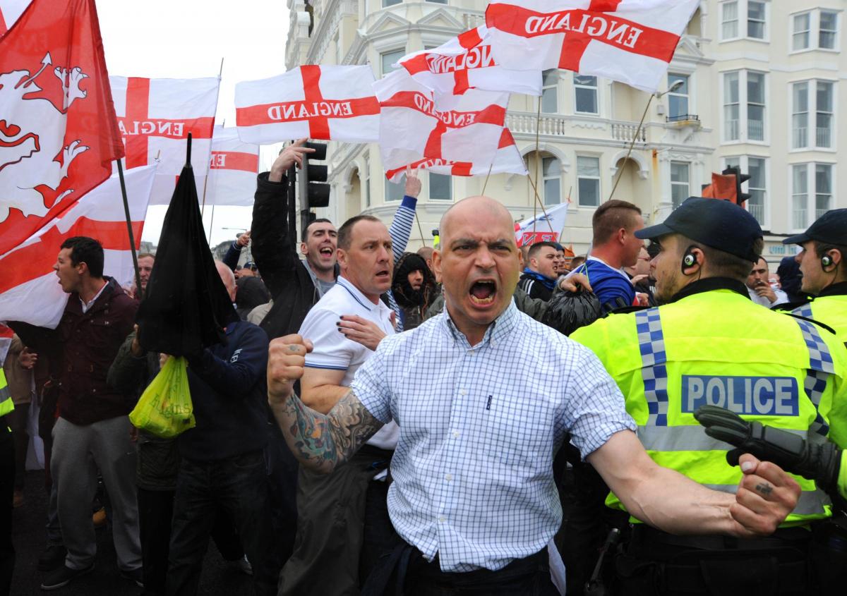 The March for England and counter protest through Brighton on April 27, 2014. 
