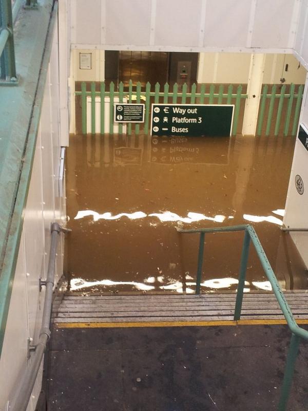 Daniel Holliday sent us this picture, with the caption: Trapped on an island platform for 1.5 hours with 5ft of water between us and the exit.