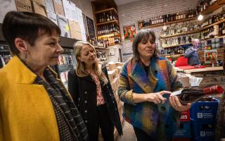 Caroline Lucas, Sian Berry and Seven Cellars owner Louise Oliver