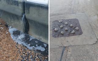 'Sewage' flowing from a manhole cover onto Saltdean beach