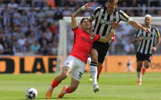 Julio Enciso is fouled as he causes Newcastle problems