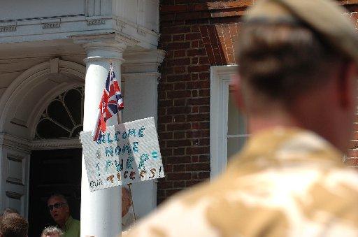 Thousands of wellwishers lined the streets of an historic town today to cheer soldiers recently returned from Afghanistan and Iraq.

In stark contrast to the sombre mood of recent days when mourners gathered to pay their respects to the eight British so