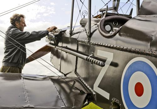 Dave Linney, 61, from the Great War Display team preparing his SE5A World War 1 replica aircraft ahead of the flypast planned for the funeral of Henry Allingham. SAC Neil Chapman/MoD/Crown Copyright/PA Wire