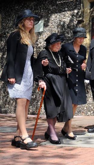 Estranged daughter Betty Hankin arrives for the funeral of her father WWI veteran Henry Allingham at St. Nicholas' Church in Brighton. 