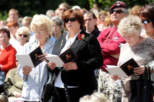 Crowds outside the church at today's funeral.