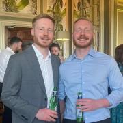 Jim Spence, right, pictured with identical twin Harry was diagnosed with stage four cancer almost six years ago.  He recently took part in a charity football match