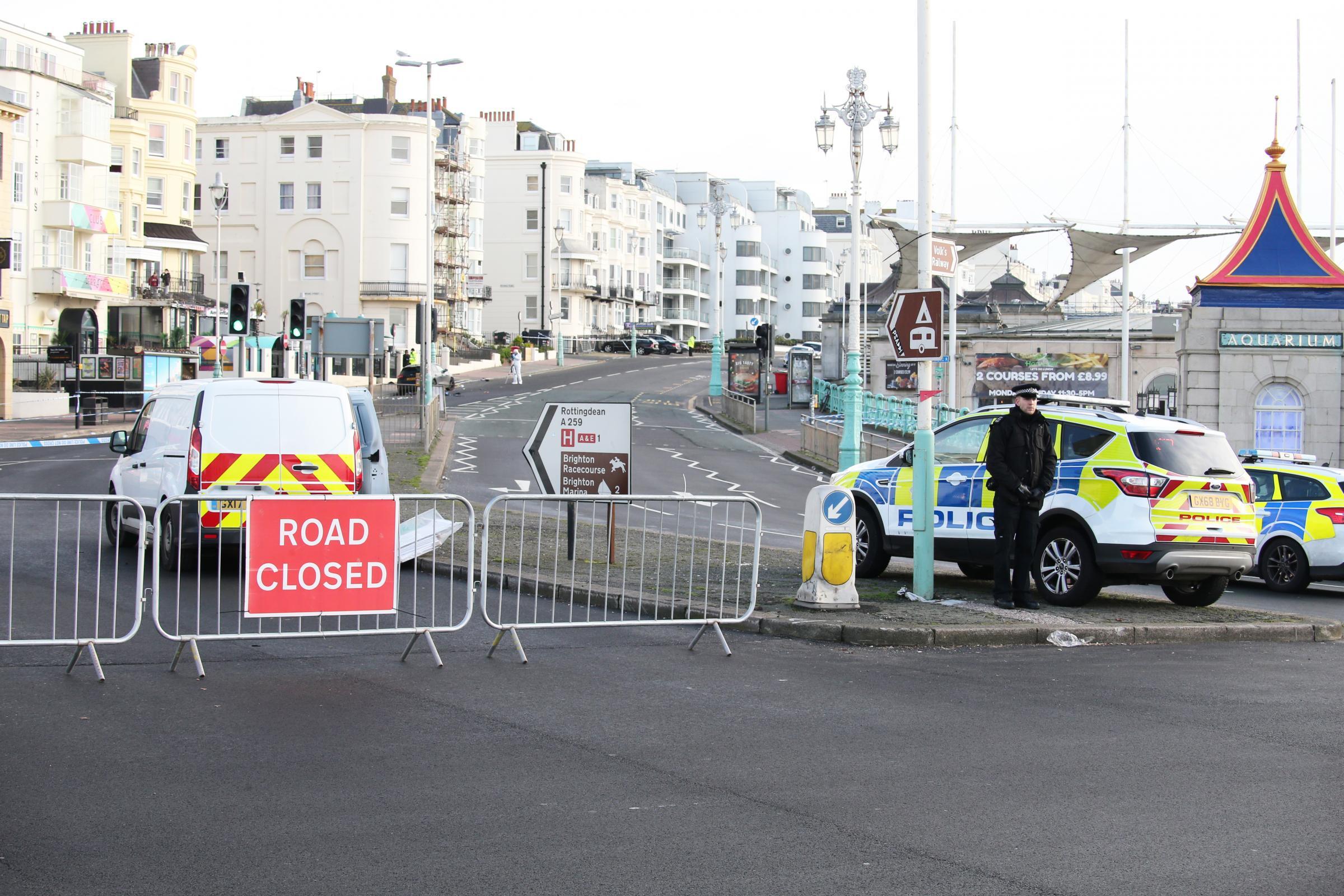 The scene in Brighton after the incident in Marine Parade where Suel Delgado was killed in a suspected hit and run
