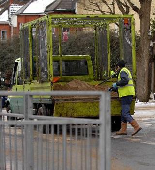 ON THE JOB: Council operatives were finally drafted in to help with the gritting on Monday morning
