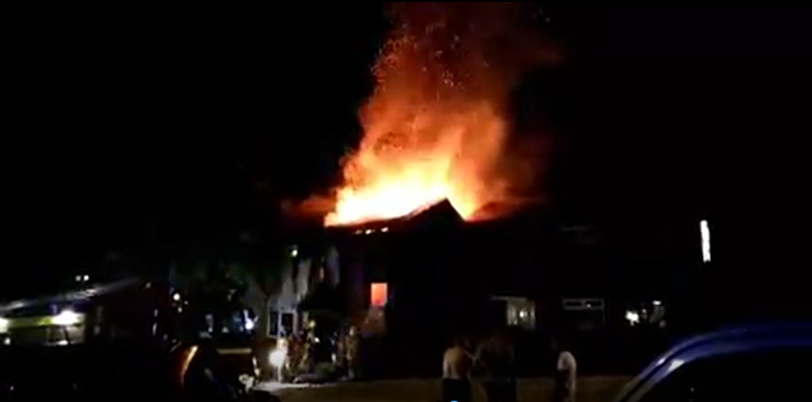 Footage showed flames rising from the home in Croxden Way, Eastbourne