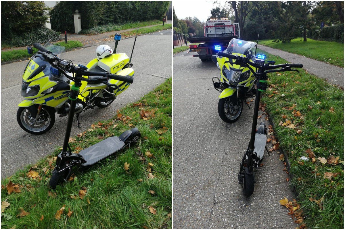 An e-scooter was seized after the rider was seen tailgating and overtaking cars at more than 30mph Credit: PC Glen McArthur/@slurpinpig