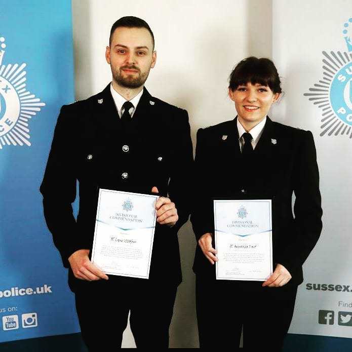 PC Louie Wellfare and PC Anastasia Dart were presented with the Divisional Commendation by Sussex Police