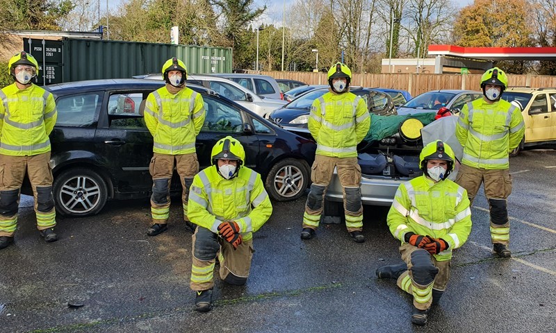 Adam Newton from Shoreham Fire Station, Oliver Lewis from Burgess Hill, Robert Austen based at Steyning, Will Middleton from Bognor Regis, and Warren Boyt and David Loor from Chichester 