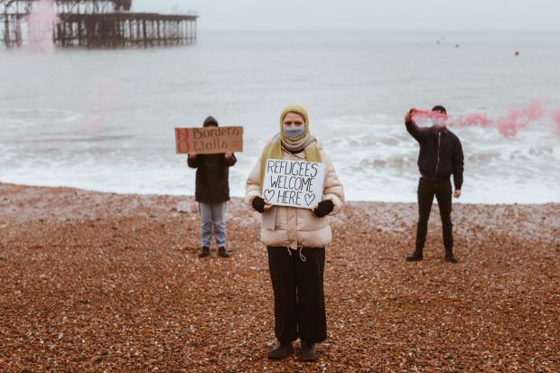 The Argus: Protesters on Brighton beach yesterday. Photos: Natasa Leoni