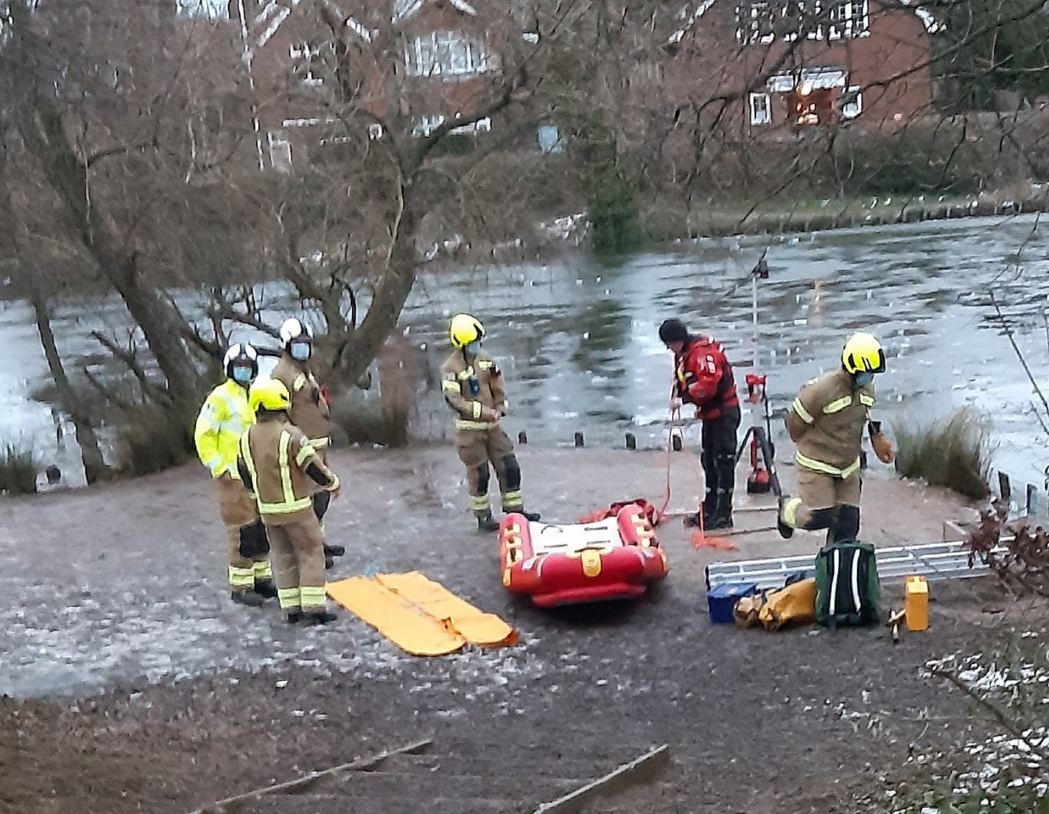 West Sussex Fire and Rescue Service rescued two teenagers from the middle of a frozen pond in East Grinstead Credit: Steve Buchanan-Lee
